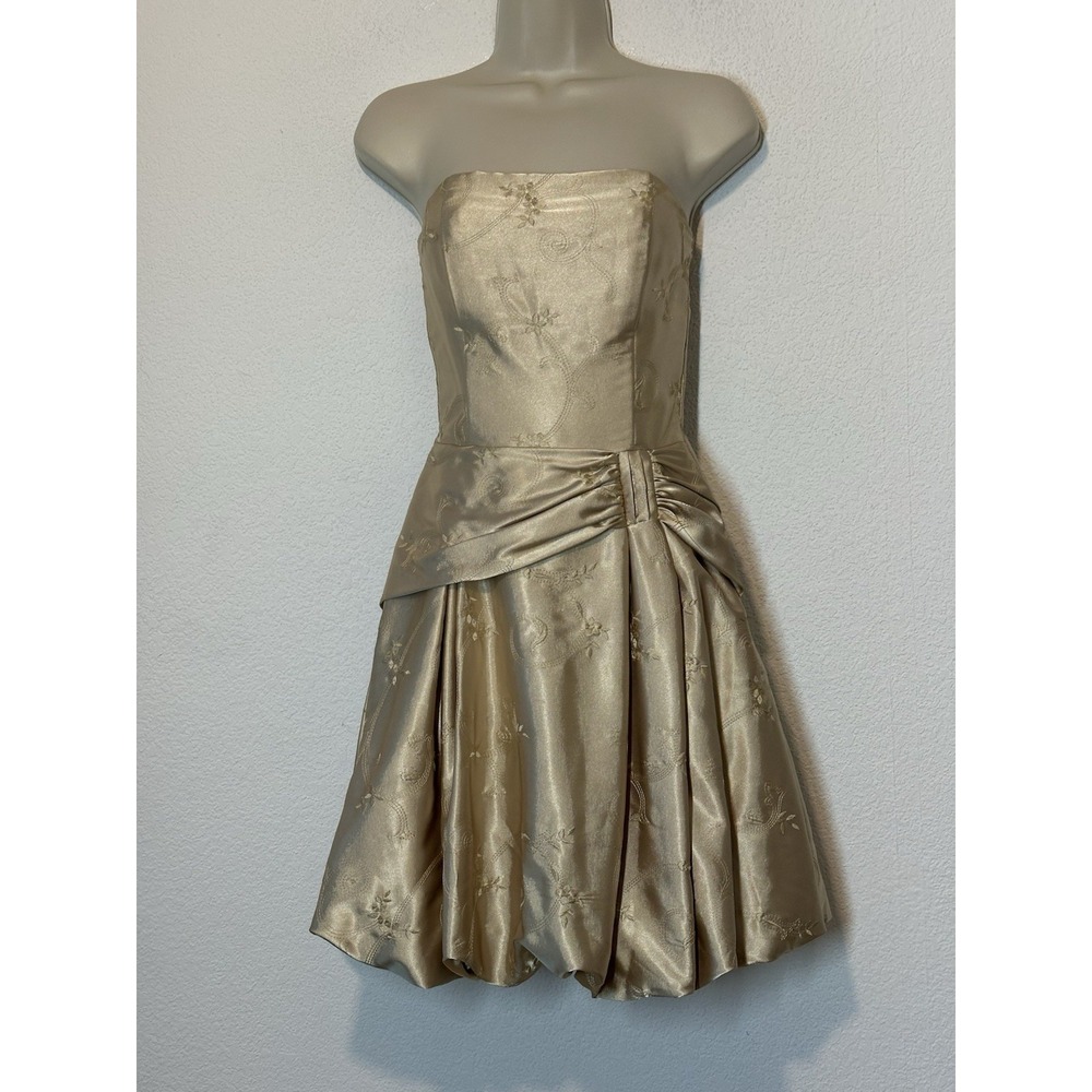 Jessica McClintock Gold Bubble Hem Strapless‎ Dress Size 4 Party Cocktail